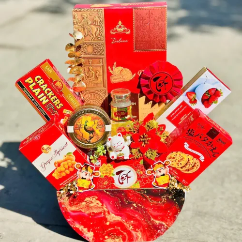 Hộp Quà Tết Rượu Bánh Kẹo Sang Trọng – Set Quà Cao Cấp - Quà Trang Trí Tết - Giỏ Quà Tết