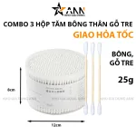 Combo 3 Hộp Tăm Bông Ngoáy Tai - Tăm Bông Thân Gỗ 2 Đầu Bông Mềm Mại 8x12cm