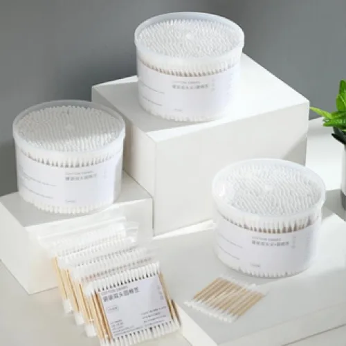 Combo 3 Hộp Tăm Bông Ngoáy Tai - Tăm Bông Thân Gỗ 2 Đầu Bông Mềm Mại 8x12cm