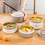 Hộp Đựng Cơm 3 Ngăn Kèm Túi Đựng Cơm Có Thìa Muỗng Tiện Lợi 14x22.2cm