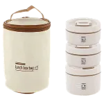 Hộp Đựng Cơm 3 Ngăn Kèm Túi Đựng Cơm Có Thìa Muỗng Tiện Lợi 14x22.2cm