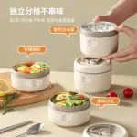 Hộp Đựng Cơm 3 Ngăn Kèm Túi Đựng Cơm Có Thìa Muỗng Tiện Lợi 14x22.2cm