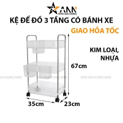 Kệ Để Đồ - Kệ 3 Tầng - Kệ Bếp - Kệ Nhựa Trong Suốt Có Bánh Xe 67x23x35cm