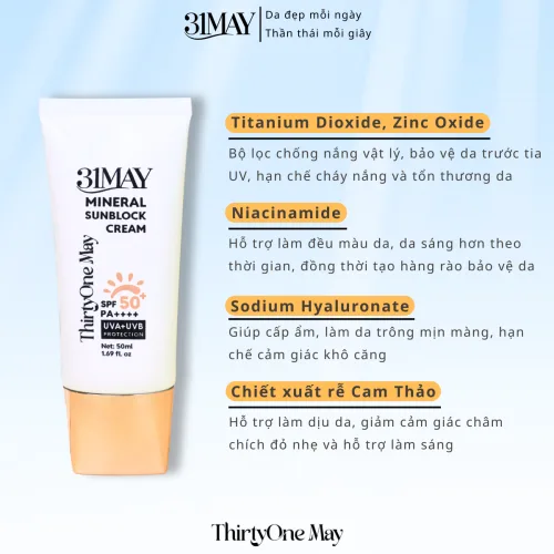 Kem Chống Nắng 31May Mineral Sunblock Cream SPF50+ PA++++ 50ml -Thirtyone May