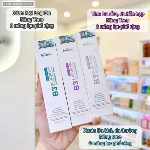 Kem Chống Nắng B3 InnoSkin Màu Tím Cho Da Dầu