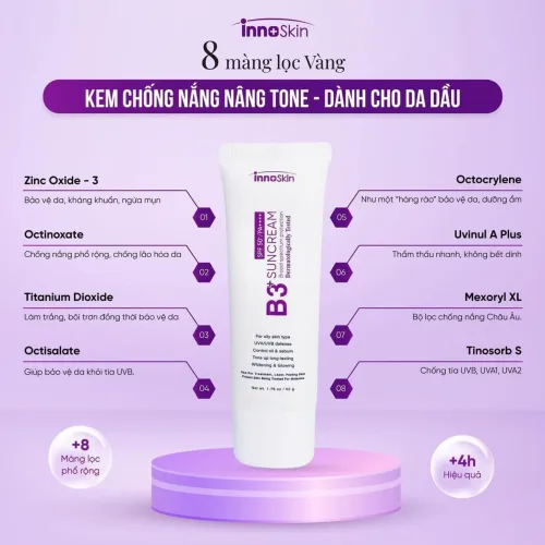 Kem Chống Nắng B3 InnoSkin Màu Tím Cho Da Dầu