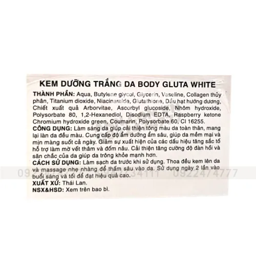 Kem Dưỡng Trắng Da Body Gluta White 170g
