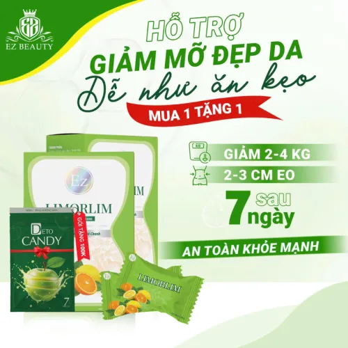Kẹo Chanh Hỗ Trợ Giảm Mỡ Limorlim Ez Beauty Hộp 7 Viên - Tặng 1 Deto Candy