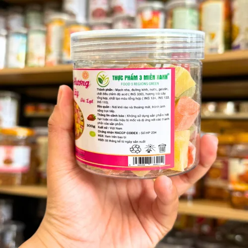 Kẹo Dẻo Vuông Hương Trái Cây (Kẹo Dẻo Đà Lạt) Mini 300g - Hộp Pet