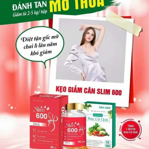 Kẹo ɡiảm Cân Slim 600 3IN1 Tặng Detox Diệt tận gốc mỡ chai lì lâu năm khó ɡiảm