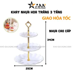 Khay Nhựa Hoa Trắng 3 Tầng - Khay Đựng Mứt Bánh Kẹo Tết 34x25cm