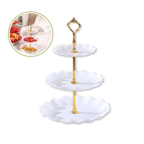 Khay Nhựa Hoa Trắng 3 Tầng - Khay Đựng Mứt Bánh Kẹo Tết 34x25cm