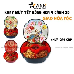 Khay Đựng Mứt Bông Hoa 4 Cánh - Khay Đựng Mứt Tết Bánh Kẹo Họa Tiết 3D