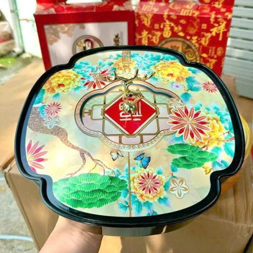 Khay Đựng Mứt Bông Hoa 4 Cánh - Khay Đựng Mứt Tết Bánh Kẹo Họa Tiết 3D
