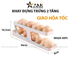 Khay Đựng Trứng Tự Lăn - Khay Đựng Trứng 2 Tầng Thiết Kế Gọn Gàng 36x8x10,5cm