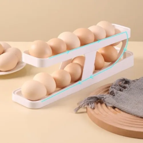 Khay Đựng Trứng Tự Lăn - Khay Đựng Trứng 2 Tầng Thiết Kế Gọn Gàng 36x8x10,5cm