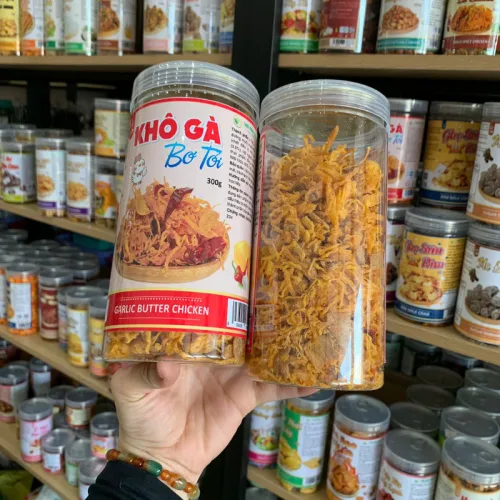 Khô Gà Bơ Tỏi Thơm Ngon 300g Hộp