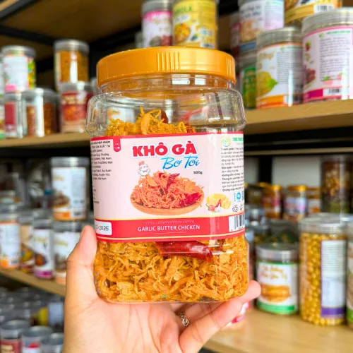 Khô Gà Bơ Tỏi Thơm Ngon 500g hộp
