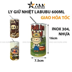 Ly Giữ Nhiệt Labubu 600ml Kèm Ống Hút 16x7.5x7.5cm