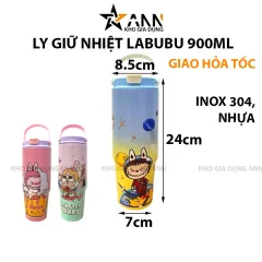 Ly Giữ Nhiệt Labubu Loang Màu Có Quai Xách 900ml