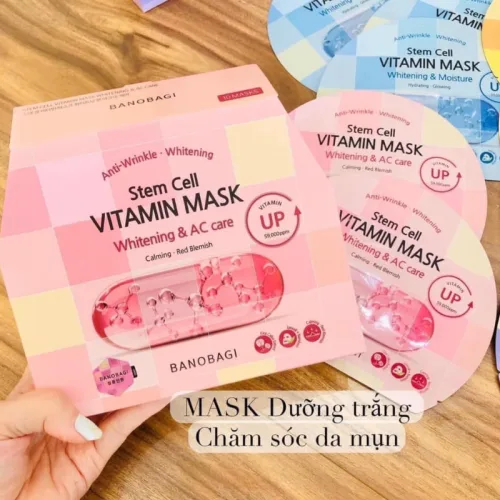 Mặt Nạ Banobagi Màu Hồng Stem Cell Vitamin Mask Whitening AC Care Hộp 10 Miếng