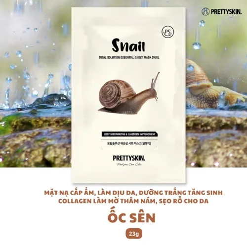 Mặt Nạ Ốc Sên Prettyskin Total Solution Essential Sheet Mask Snail - Hộp 10 Miếng