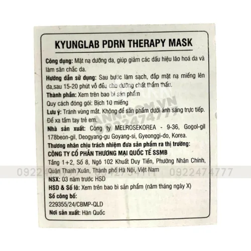 Mặt Nạ Kyung Lab PDRN Therapy Mask Hỗ Trợ Căng Bóng Da Combo 10 Miếng