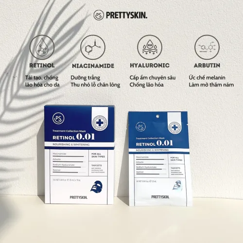 Mặt Nạ Prettyskin Retinol 0.01 Màu Xanh Đậm Tái Tạo Da Hộp 10miếng