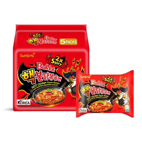 Mì Cay Samyang Bludak Đỏ 2x Hàn Quốc Lốc 5 Gói (140g/Gói) - Mì Khô Gà Siêu Cay 2x Màu Đỏ