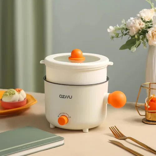 Nồi Lẩu Điện Mini 2 Tầng Đa Năng Kèm Giá Hấp Có Tay Cầm 1.8L 17.5x17.5x27cm