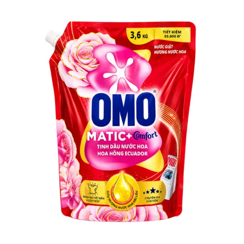 Nước Giặt OMO Matic Cửa Trên Tinh Dầu Nước Hoa Hoa Hồng Ecudor 3.6kg