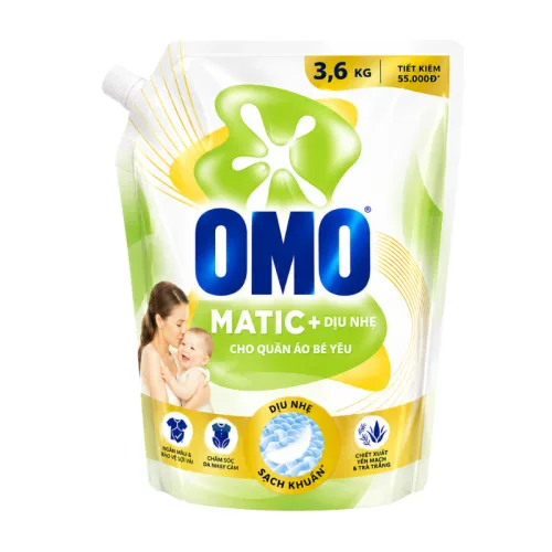 Nước Giặt OMO Matic Cửa Trước & Cửa Trên Dịu Nhẹ Cho Quần Áo Bé Yêu 3.6kg