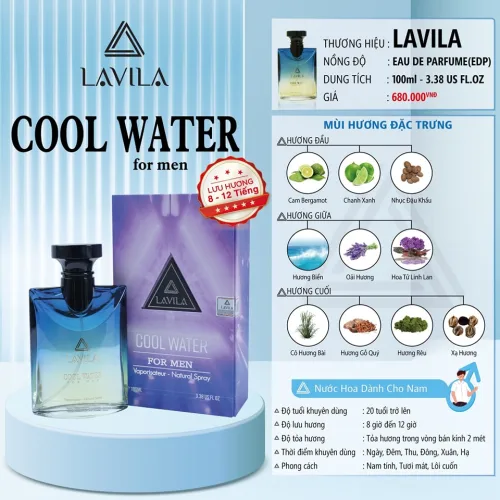 Nước Hoa Nam Lavila Cool Water 100ml tươi mát và cuốn hút