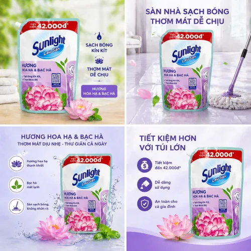 Nước Lau Sàn Túi SUNLIGHT Hương Hoa Hạ & Bạc Hà 3.6kg