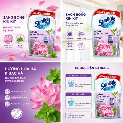 Nước Lau Sàn Túi SUNLIGHT Hương Hoa Hạ & Bạc Hà 3.6kg