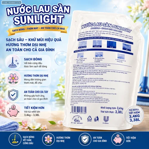 Nước Lau Sàn Túi SUNLIGHT Hương Quế & Cam Bergamot 3,4kg