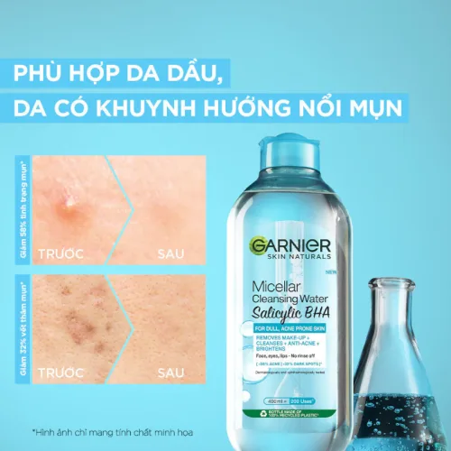 Nước tẩy trang Garnier Micellar BHA 50ml cho da dầu mụn
