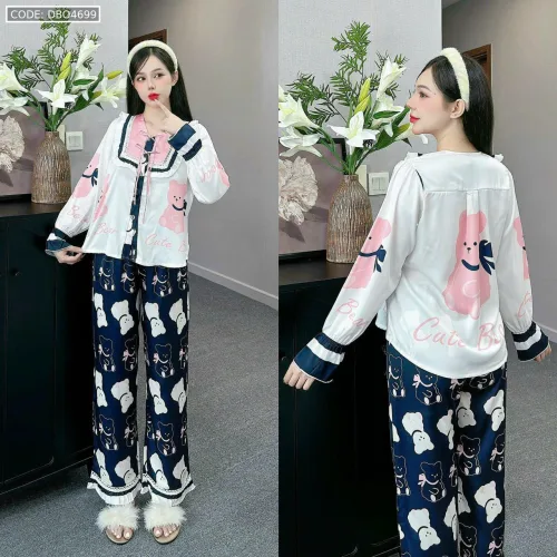 Đồ bộ latin quần dài xoè ống áo tay dài cổ viền có nơ cột