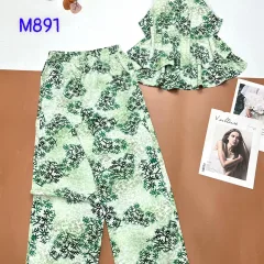 Đồ bộ mango mặc nhà quần dài áo sát nách hai tầng in nhiều hoạ tiết