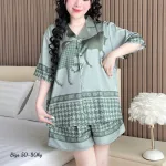 Đồ Bộ Ngủ Tay Ngắn Quần Đùi Nữ Họa Tiết Sang Trọng Mặc Mát Thoải Mái Big Size 50–80kg