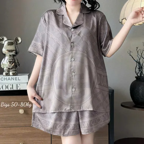Đồ Bộ Ngủ Tay Ngắn Quần Đùi Nữ Họa Tiết Sang Trọng Mặc Mát Thoải Mái Big Size 50–80kg
