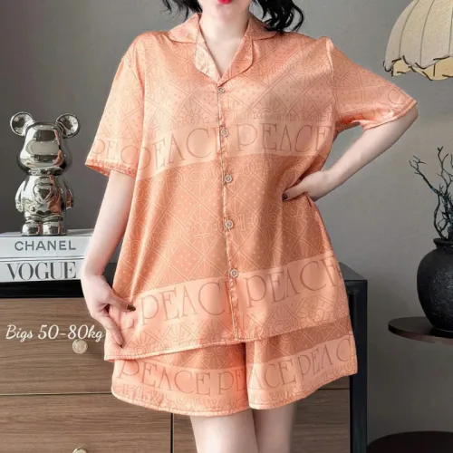 Đồ Bộ Ngủ Tay Ngắn Quần Đùi Nữ Họa Tiết Sang Trọng Mặc Mát Thoải Mái Big Size 50–80kg