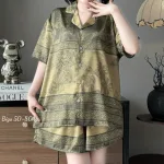 Đồ Bộ Ngủ Tay Ngắn Quần Đùi Nữ Họa Tiết Sang Trọng Mặc Mát Thoải Mái Big Size 50–80kg