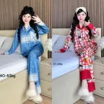 Đồ Bộ Ngủ Nữ - Đồ Bộ Tay Dài Quần Dài Họa Tiết Đơn Giản Mặc Mát Thoải Mái Size Thường 40–60kg