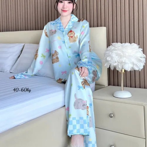 Đồ Bộ Ngủ Nữ - Đồ Bộ Tay Dài Quần Dài Họa Tiết Đơn Giản Mặc Mát Thoải Mái Size Thường 40–60kg