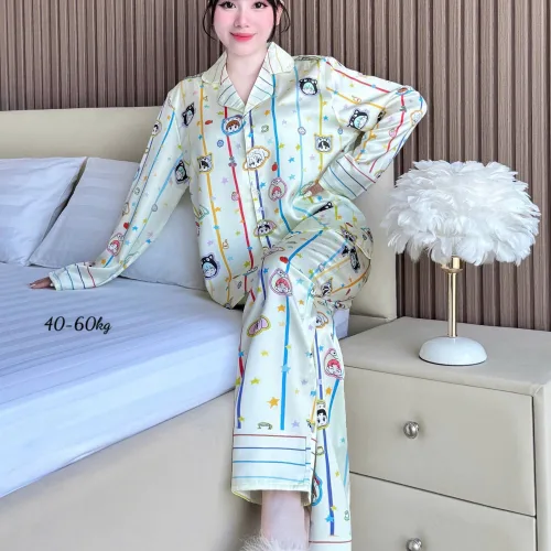Đồ Bộ Ngủ Nữ - Đồ Bộ Tay Dài Quần Dài Họa Tiết Đơn Giản Mặc Mát Thoải Mái Size Thường 40–60kg