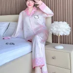 Đồ Bộ Ngủ Nữ - Đồ Bộ Tay Dài Quần Dài Họa Tiết Đơn Giản Mặc Mát Thoải Mái Size Thường 40–60kg