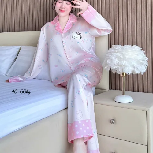 Đồ Bộ Ngủ Nữ - Đồ Bộ Tay Dài Quần Dài Họa Tiết Đơn Giản Mặc Mát Thoải Mái Size Thường 40–60kg