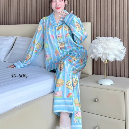 Đồ Bộ Ngủ Nữ - Đồ Bộ Tay Dài Quần Dài Họa Tiết Đơn Giản Mặc Mát Thoải Mái Size Thường 40–60kg