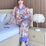 Đồ Bộ Ngủ Nữ - Đồ Bộ Tay Dài Quần Dài Họa Tiết Đơn Giản Mặc Mát Thoải Mái Size Thường 40–60kg